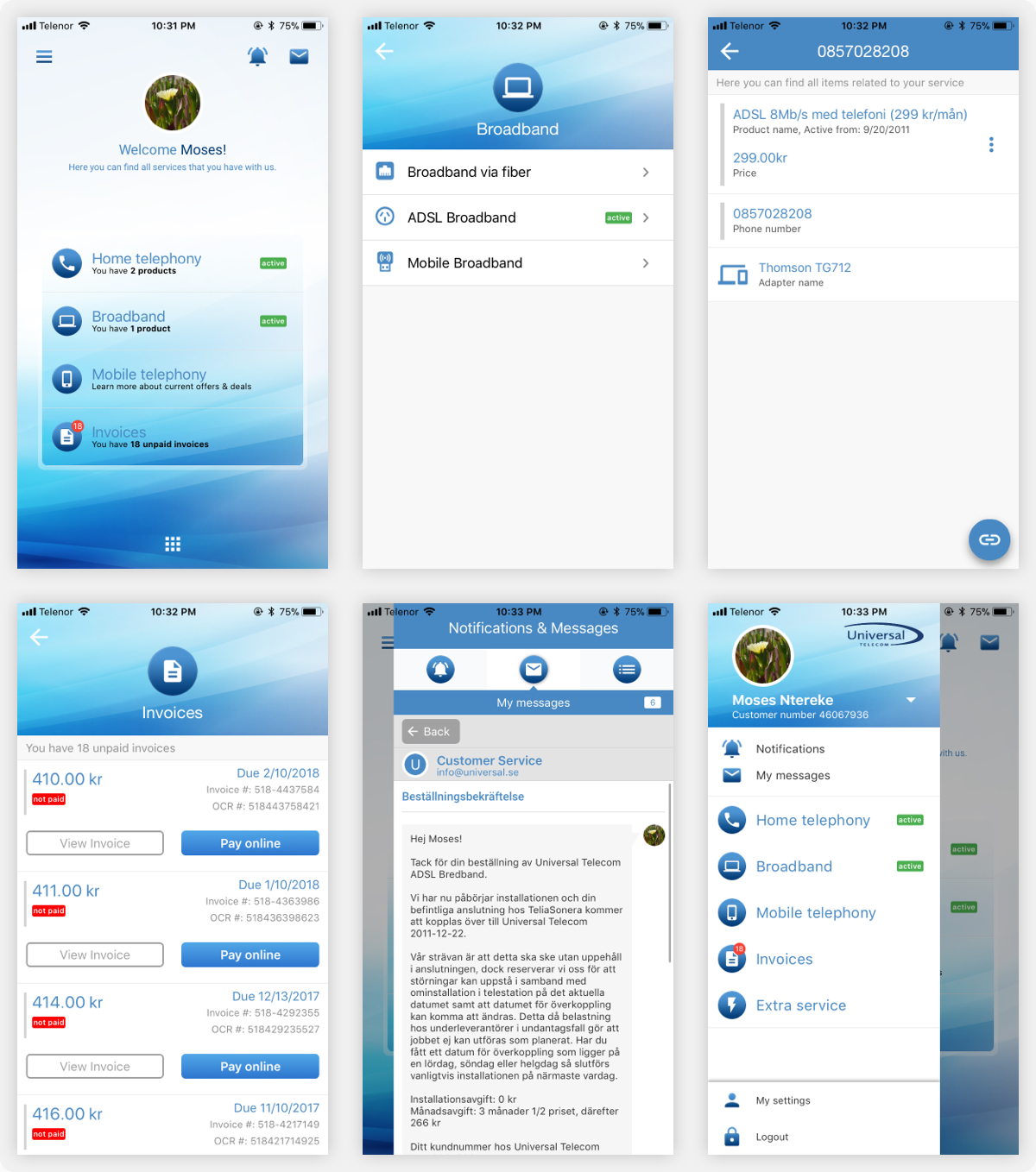 MyUniversal app old design